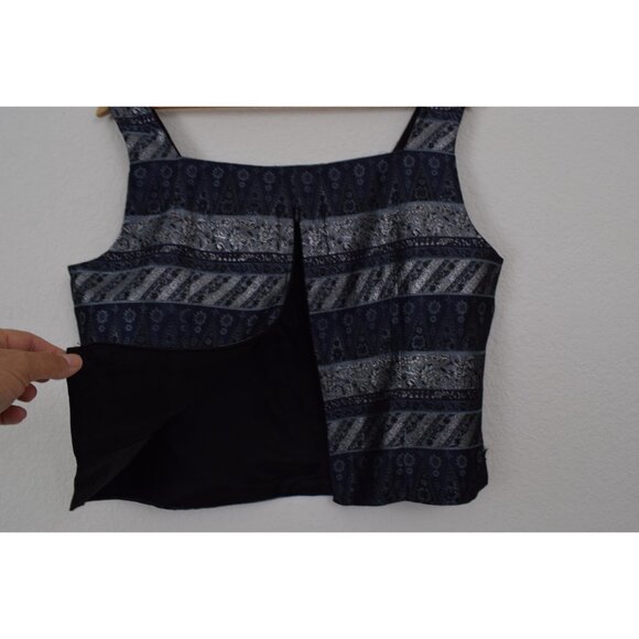 Vintage 90s Fitted J. R. Nites Acetate/Metallic Fitted Sleeveless Zippered Blous - Picture 7 of 7